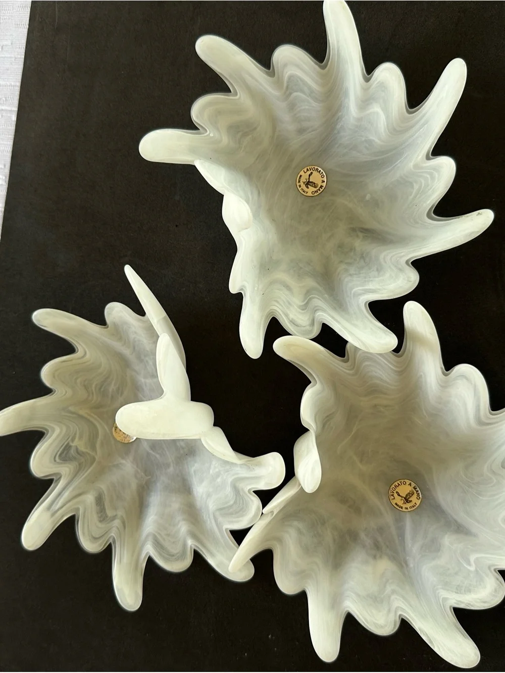 Vintage Murano Style Italian White Art Glass Bird Decor Set of 3 Handmade